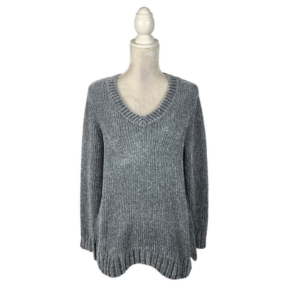 Orvis Classic Collection Grey Chenille Pullover Sweater V-neck Cozy Warm‎ Soft M